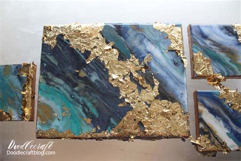 Resin Dirty Pour Gold Leaf Canvas Paintings Set Diy