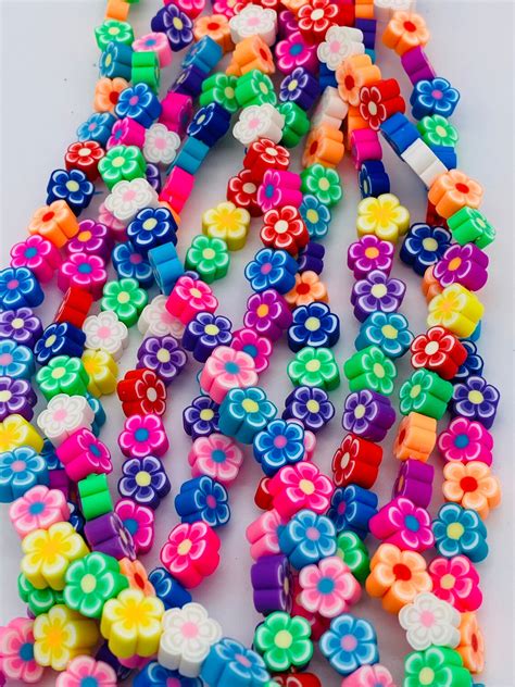 10mm Flower Shaped Beads Polymer Clay Beads Rainbow Beads Etsy
