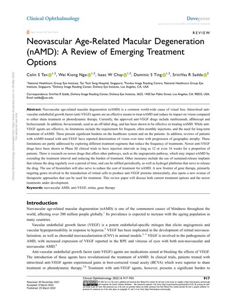 Pdf Neovascular Age Related Macular Degeneration Namd A Review Of