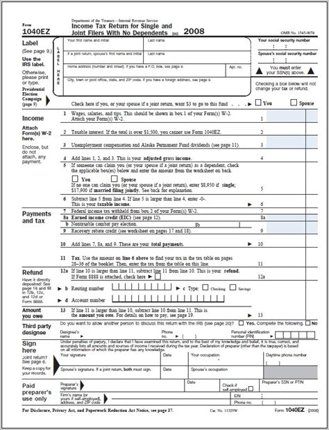 Irs Forms 1040ez 2016 Form Resume Examples