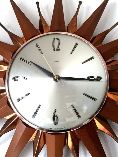 Metamec Sunburst Wall Clock In Teak And Brass 1960s Design Market