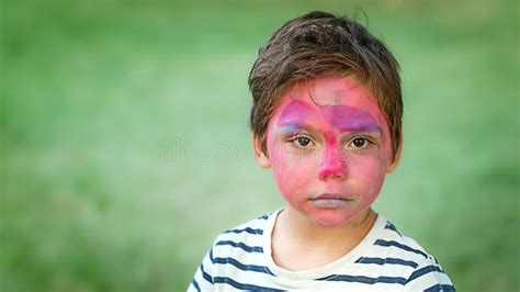 Close Up Portrait Of A Boy With A Painted Face Stock Photo Image Of