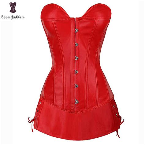 red faux leather corset dress suit overbust busiter suit plus size sexy corselet black party