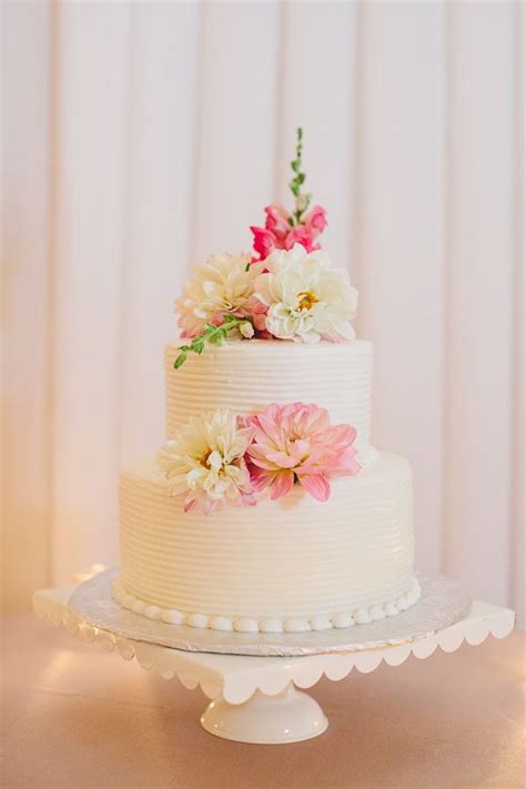 Two Tier Round Wedding Cake With Flowers Wedding Cake