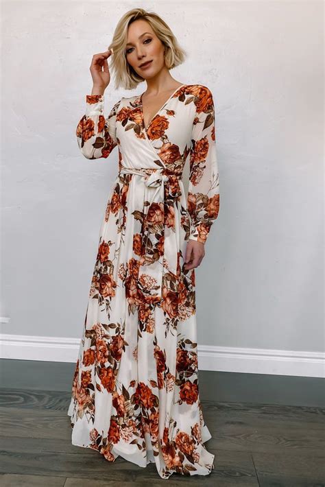Lydia Maxi Dress In Fall Floral Ivory Floral Maxi Dress Burgundy Maxi