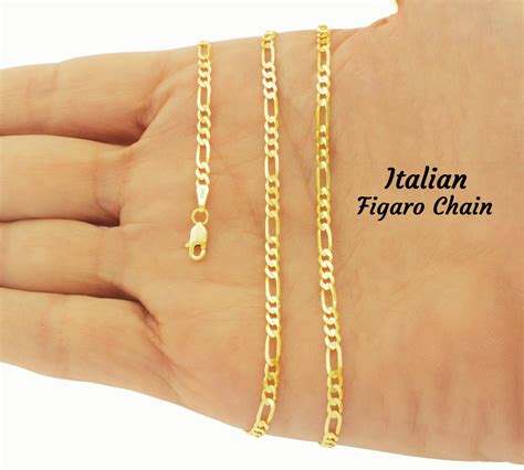 Gold Figaro Chain, ITALIAN Figaro Chain, 18K Plated Gold Chain, Solid 925 Silver Chain, Gold 