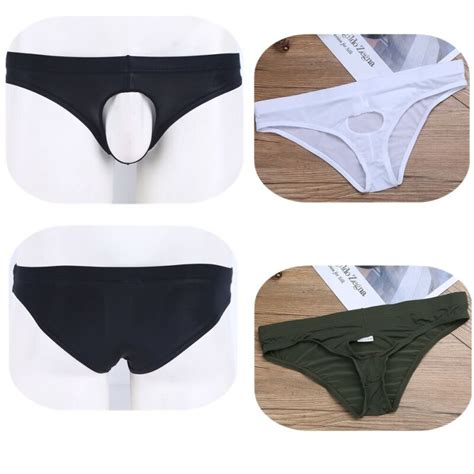 Mens Open Front Underwear Spandex Penis Hole Bikini Briefs Thong