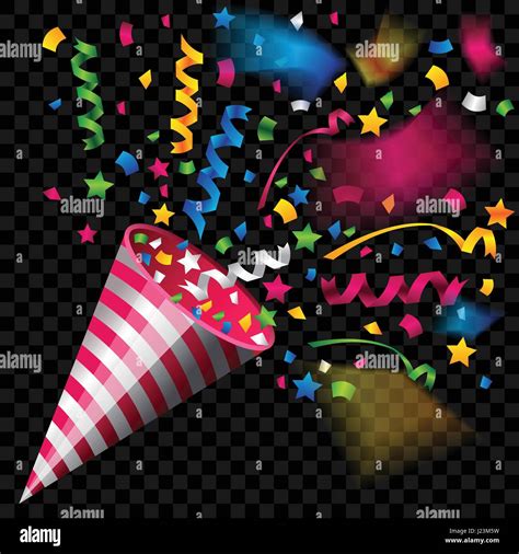Colorful Party Popper For Celebration On Transparent Background Stock