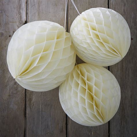 Three Ivory Honeycomb Ball Decorations By Ginger Ray