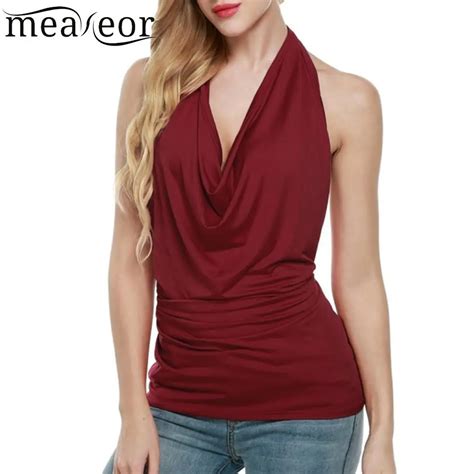Sexy Women Halter Cowl Neck Backless Ruched Tank Tops In Tank Tops From Womens Clothing On