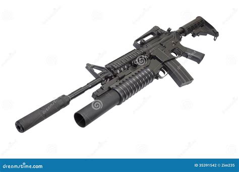 M4 Carbine With Silencer Equipped With An M203 Grenade Launcher Stock