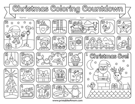 Christmas Coloring Countdown Advent Calendar Printables 4 Mom
