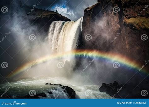 Rainbow Over A Waterfall With Mist And Spray Visible Stock Image