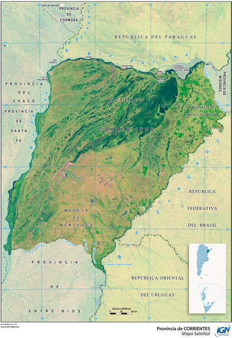 Satellite Map Of The Province Of Corrientes Argentina Ex