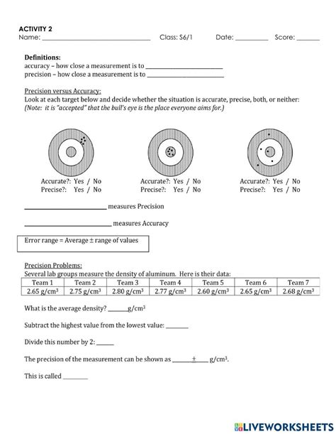Activity 1 Accuracy And Precision Worksheet Practices Worksheets