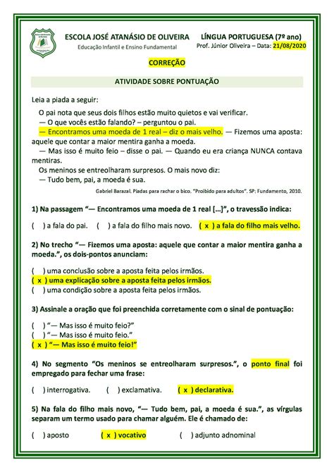 Atividades Sobre Pontuação 6 Ano