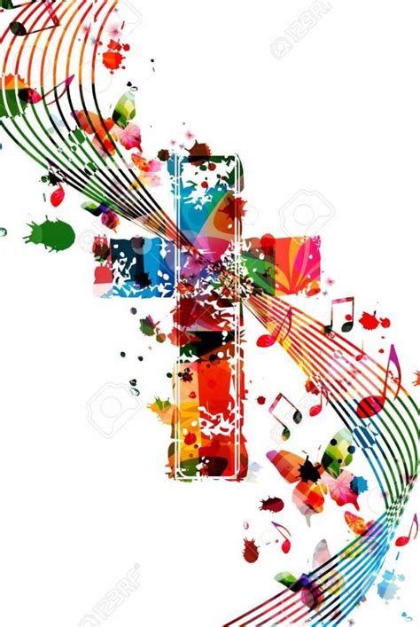 119463802 Colorful Christian Cross With Music Notes Isolated Vector