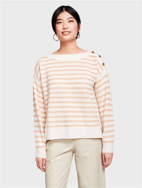 Cashmere Button Shoulder Boatneck White Warren Sweaters For Women