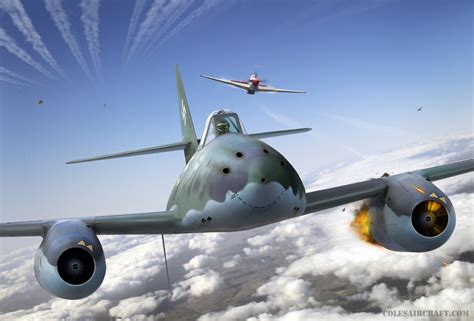 Wwii Aviation Art Me 262 Yellow 5 Tuskegee P 51 Mustang By Ron Cole
