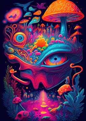 Trippy Mushrooms 1 Poster By Benjamin Alvarez Displate