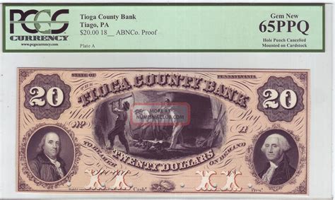 Tioga County Bank 20 Proof Note 1850s Tioga Pa Pcgs Graded Gem 65 Ppq