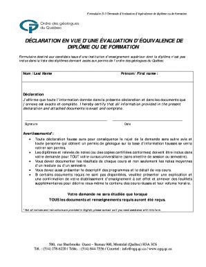 Remplissable En Ligne Ogq Qc DCLARATION EN VUE DUNE VALUATION