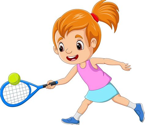 Cartoon Little Girl Playing Tennis 6605363 Vector Art At Vecteezy