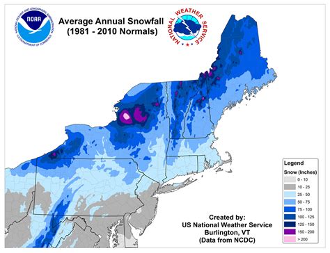Noaa S Official Annual Snowfall Averages For The Northeastern Usa Map Snowfall Noaa