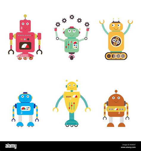 Robots Collection Android Isolated On White Backgroundcartoon Vector