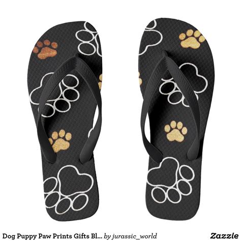 Dog Puppy Paw Prints Ts Black And Gold Flip Flops Personalized Flip