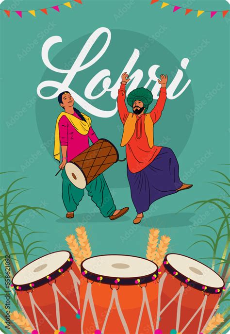 Lohri Festival Illustration With Happy Punjabi Couple Dancing And