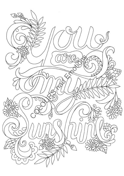 You Are My Sunshine Coloring Page Adult Coloring Page Affirmations