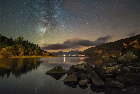 River During Sunset With Stars In The Sky Snowdonia Hd Wallpaper