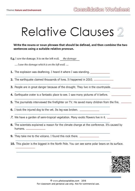 Relative Clauses Consolidation Worksheet 2 Photocopiables