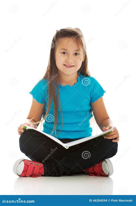 Little Girl Sitting Cross Legged And Learning Stock Photo Image Of