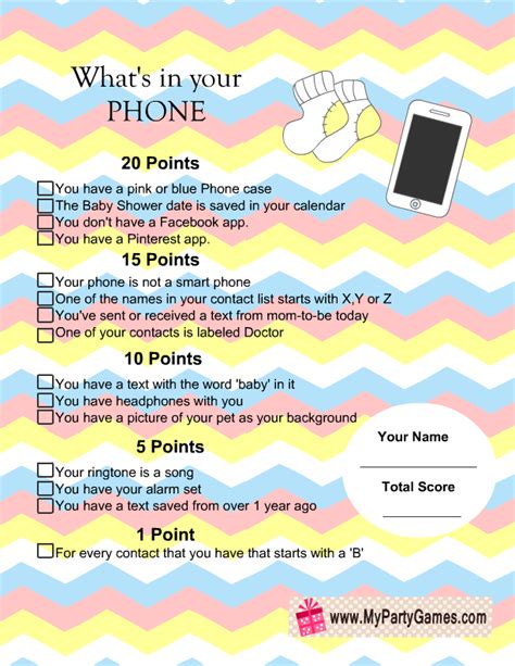 Whats In Your Phone Baby Shower Game
