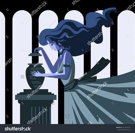 Pandora Greek Myth Opening Evils Jar Stock Vektorgrafik Lizenzfrei