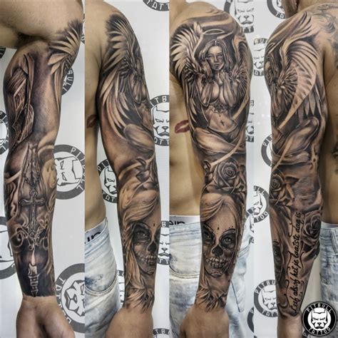 Black And Grey Realism Tattoo Sleeve Lucina Rudolph