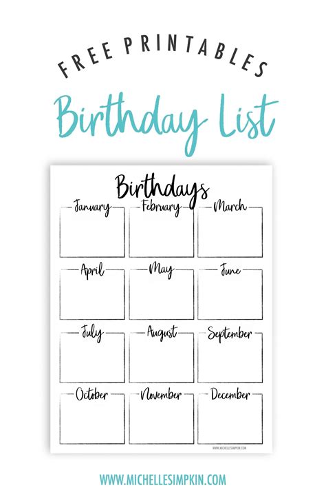 Free Printable Birthday List Free Letter Templates