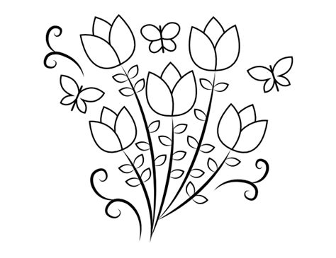 Printable Butterflies And Tulips Coloring Page