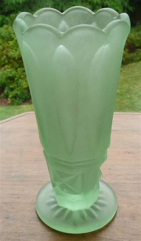Deco Green Depression Frosted Glass Vase Antique Price Guide Details Page