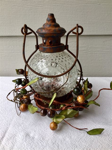 Vintage Style Lantern With Rustic Berries And Flameless Candle Rustic