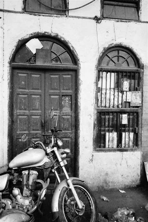 Motorcycle Parked At Rustic Entry Stock Photo Image Of Motif Bike
