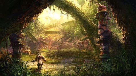 Wallpaper Sunlight Trees Forest Digital Art Video Games Fantasy