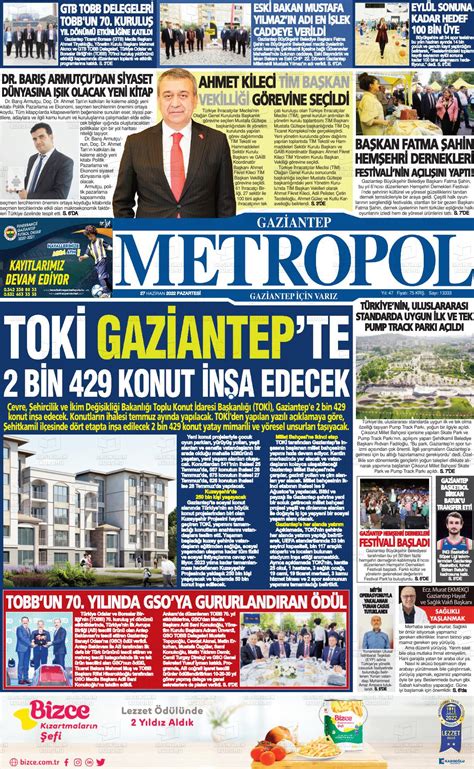 27 Haziran 2022 tarihli Gaziantep Metropol Gazete Manşetleri