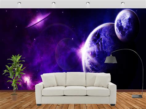 Purple And Blue Theme Galaxy Wall Mural Planets In The Galaxy