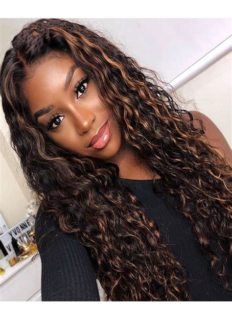 Lace Front Human Curly Ombre Human Hair Wig Ginger Brown