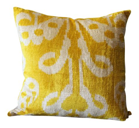 Yellow Velvet Silk Ikat Pillow On Silk Ikat Pillow Ikat