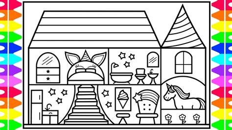 White house coloring pages for kids. How to Draw a Unicorn House for Kids 🦄💜💚💛💖Unicorn House ...