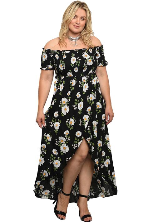 Plus Size Floral Daisy Off The Shoulder High Low Womens Maxi Dress 2x